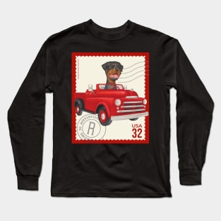 Funny Rottweiler Dog driving a cute classic truck Long Sleeve T-Shirt